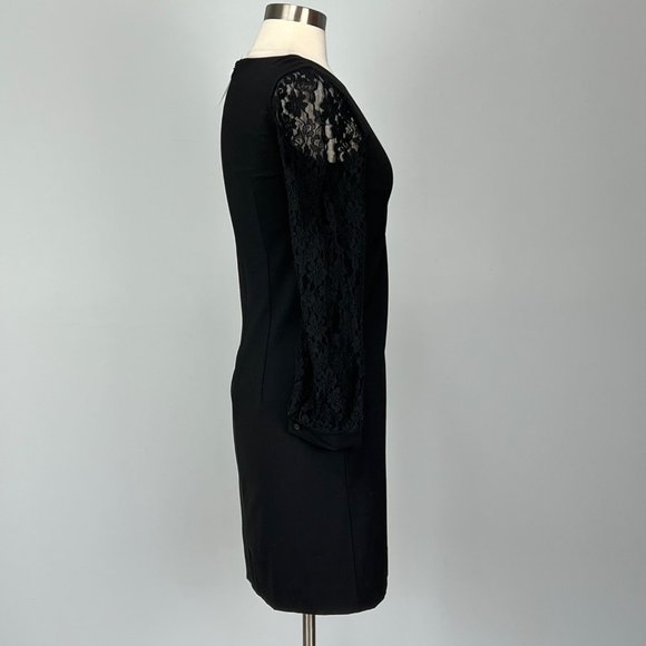 DKNY Black Lace Long Sleeve Wool Cocktail Shift Dress size 2 - Picture 5 of 13